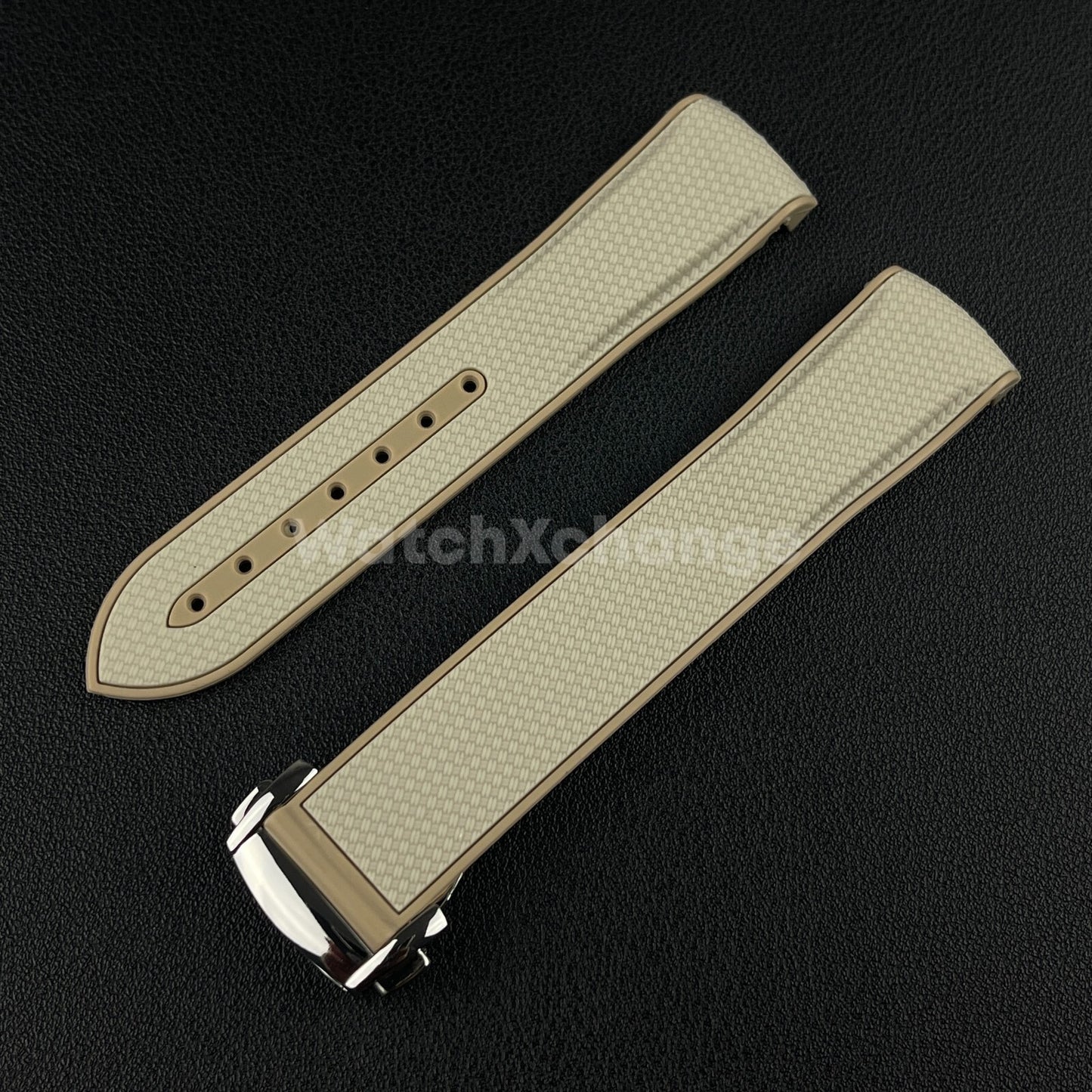 Khaki Beige Curved End Silicone Rubber Watch Strap For Omega Seamaster 20mm