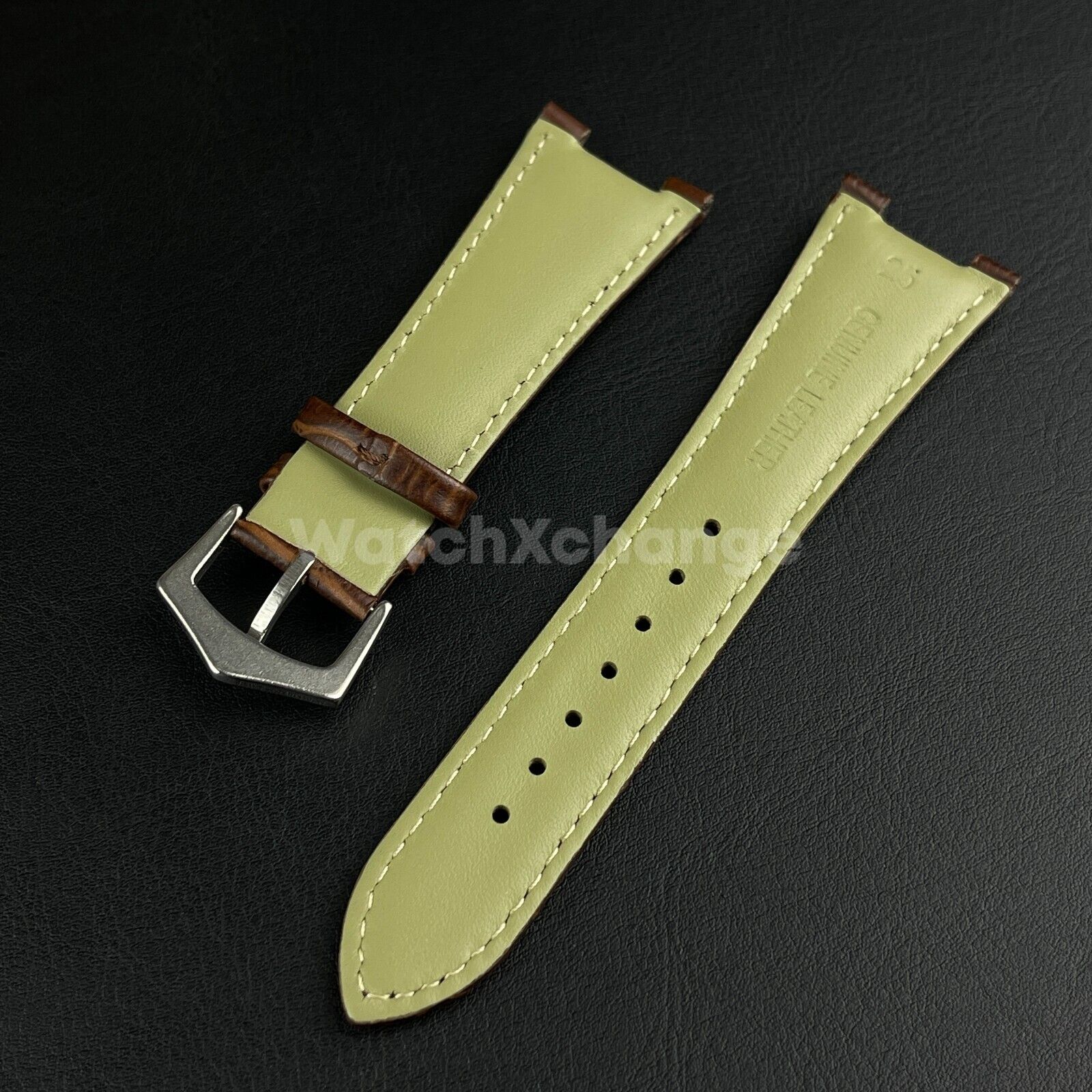 25mm Brown Leather Strap Band For Patek Philippe Nautilus Wrist Watch Clasp