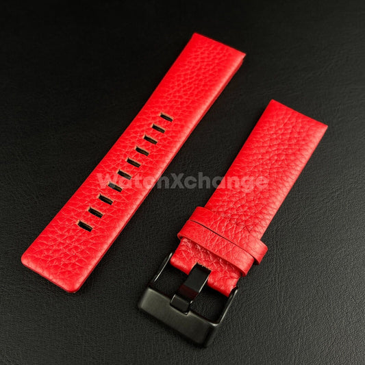 Red Genuine Leather Strap Diesel DZ Series Steel Studded Riveted 22mm - 30mm