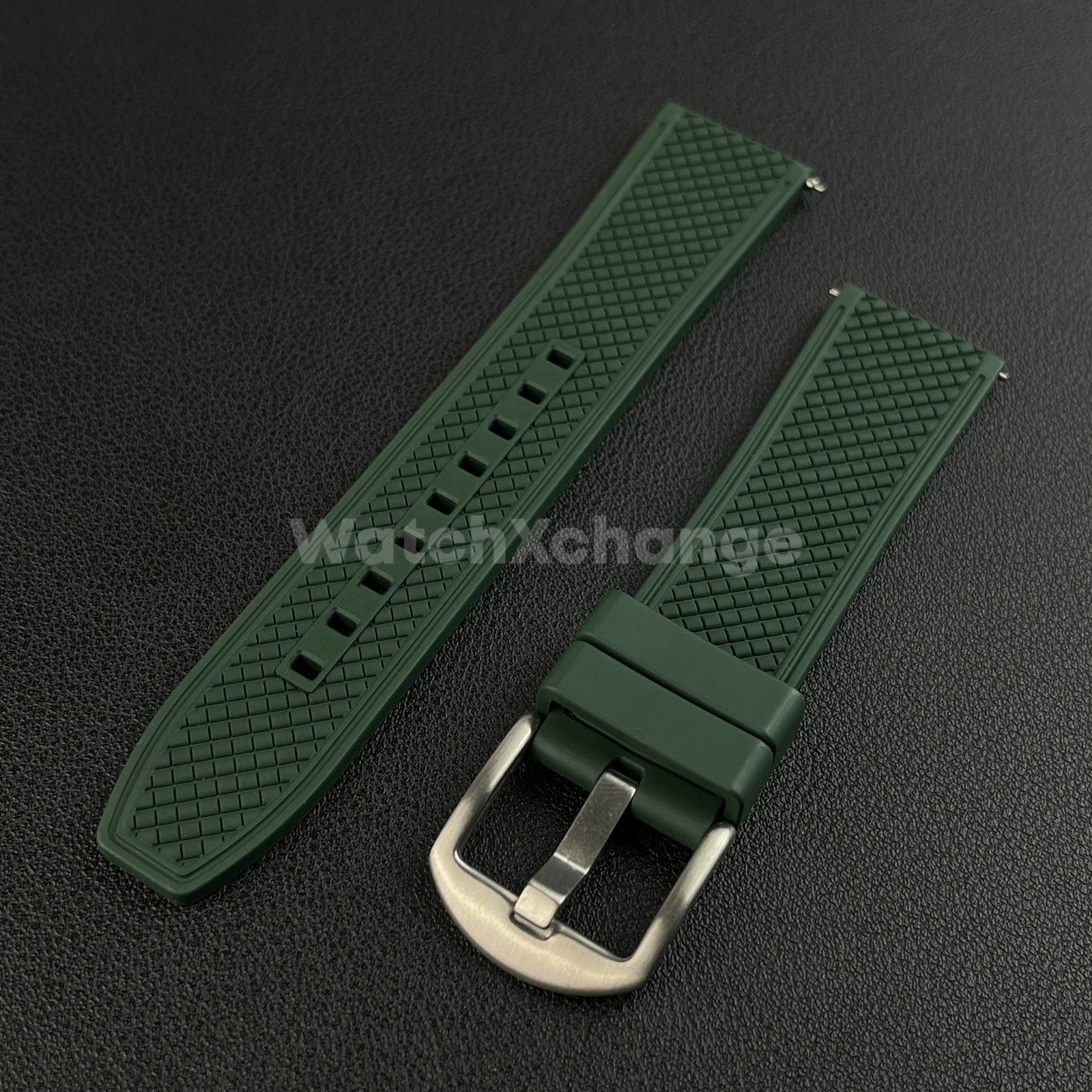 Green Premium Waffle FKM Rubber Watch Strap Band 20mm 22mm Quick Release
