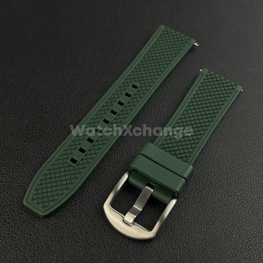 Green Premium Waffle FKM Rubber Watch Strap Band 20mm 22mm Quick Release