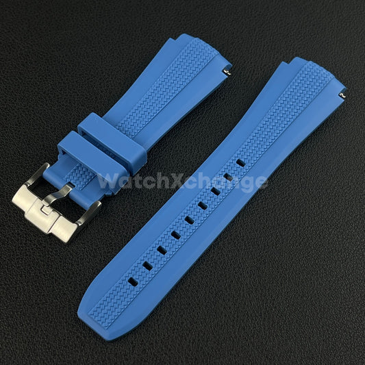 Blue 20mm Silicone Rubber Curved End Watch Strap Band For Omega Rolex