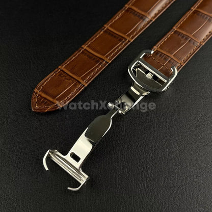 Brown Genuine Leather Strap Band fit Cartier Pasha Watch Clasp Buckle 18 - 21mm