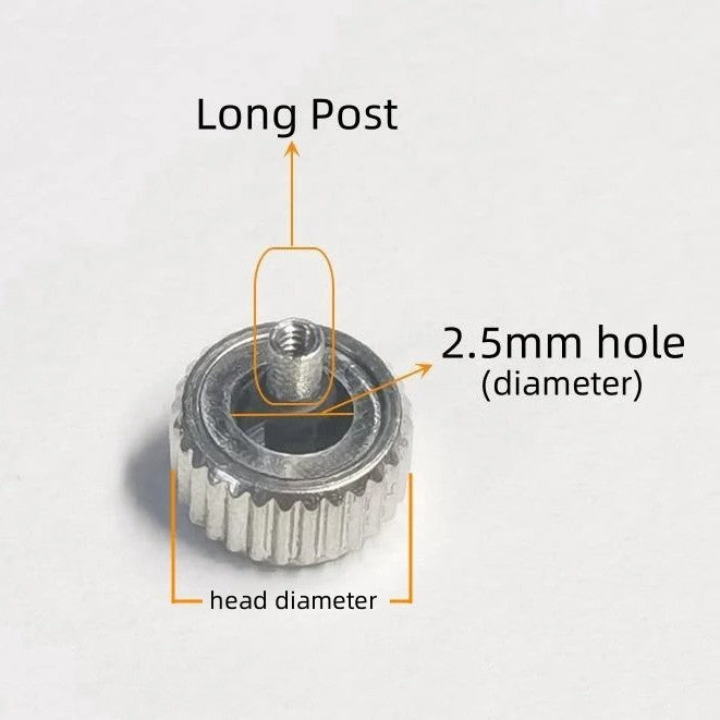 Silver Long Tube Replacement Watch Crown 2.5mm Hole Diameter 4.5mm - 7mm Head