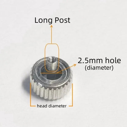 Silver Long Tube Replacement Watch Crown 2.5mm Hole Diameter 4.5mm - 7mm Head