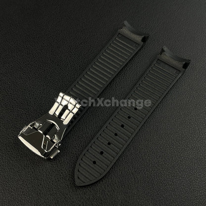 Black Omega Seamaster 41mm 300M Silicone Rubber Curved End Strap 20mm With Clasp