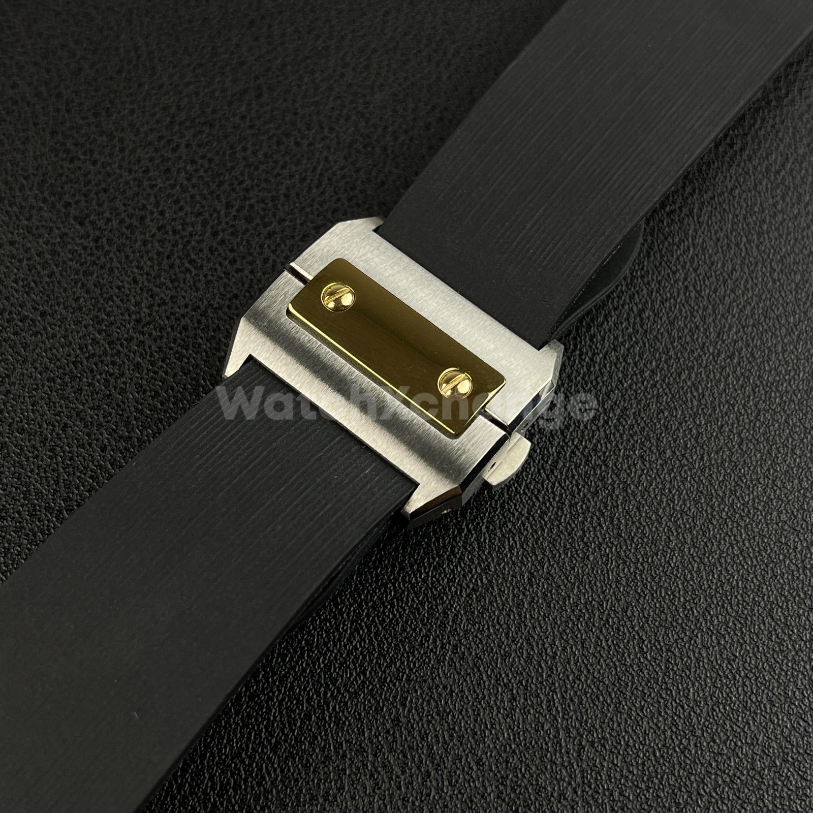 25mm Black Rubber Silicone Strap Band fit Cartier Santos Watches Clasp Buckle