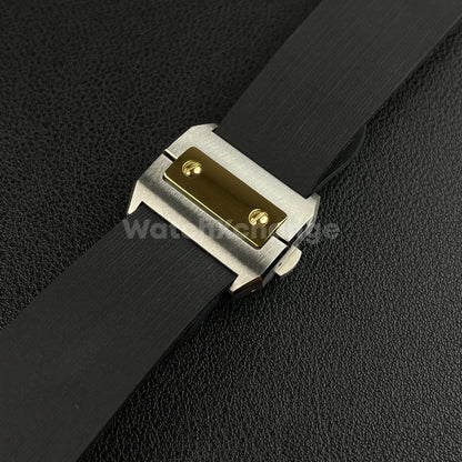 25mm Black Rubber Silicone Strap Band fit Cartier Santos Watches Clasp Buckle