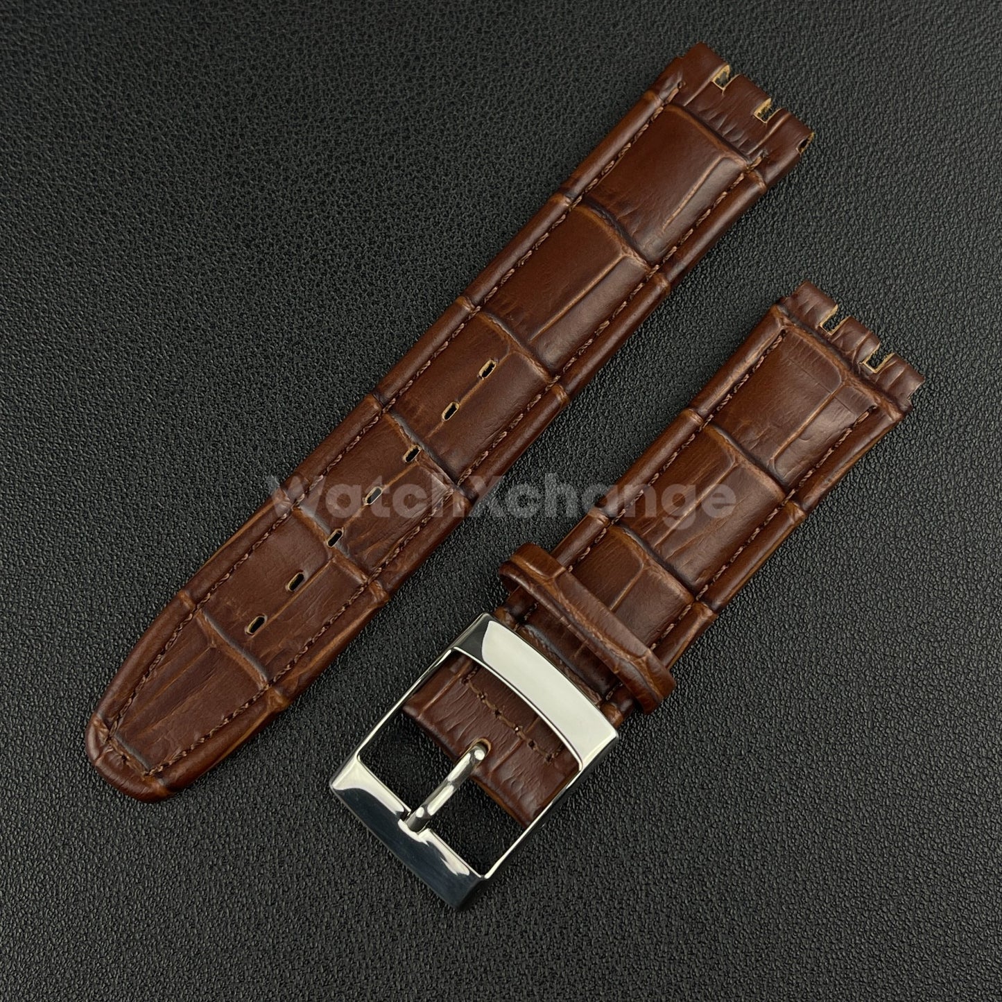Brown Alligator Grain Genuine Leather Watch Band Strap 17 19mm for SWATCH