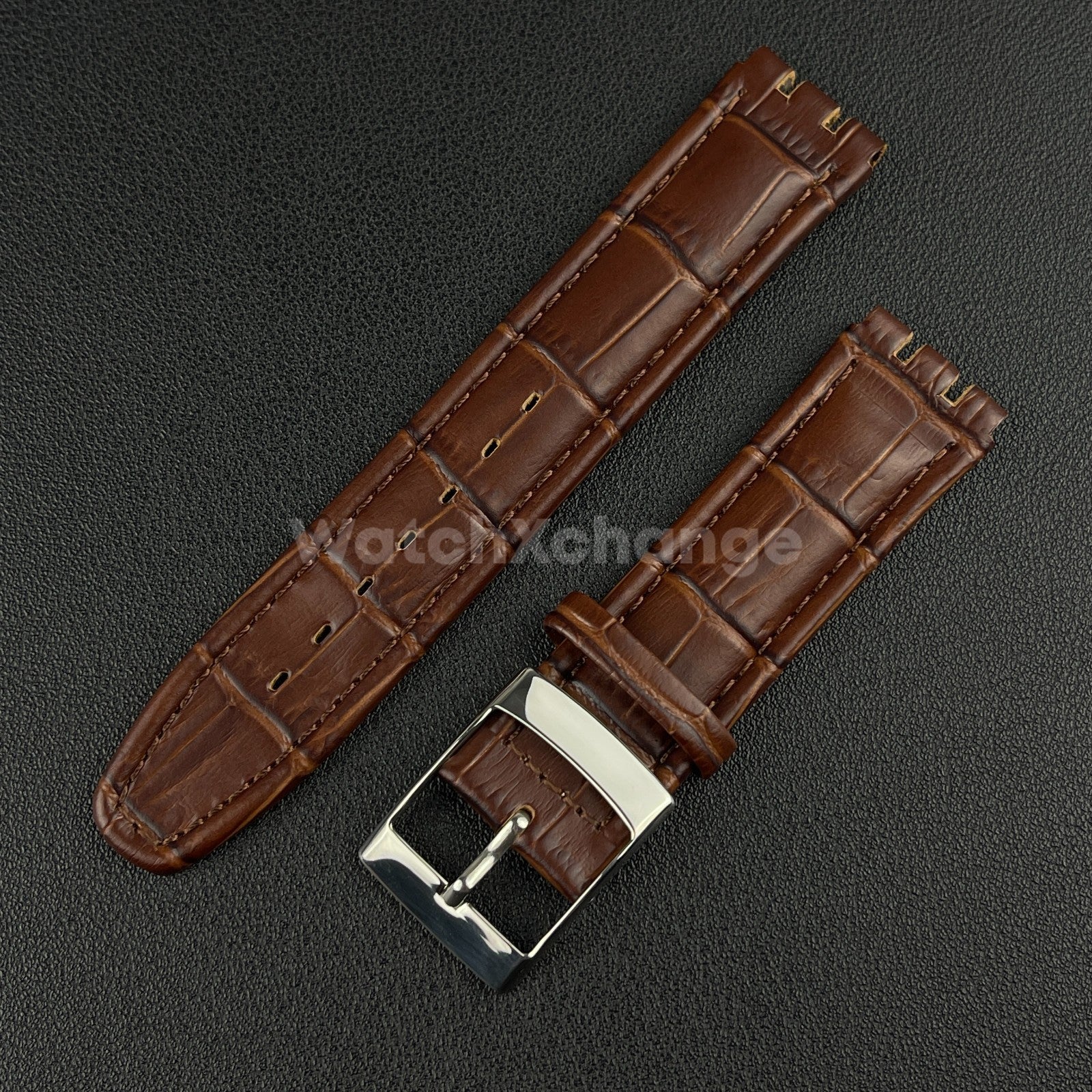 Brown Alligator Grain Genuine Leather Watch Band Strap 17 19mm for SWATCH