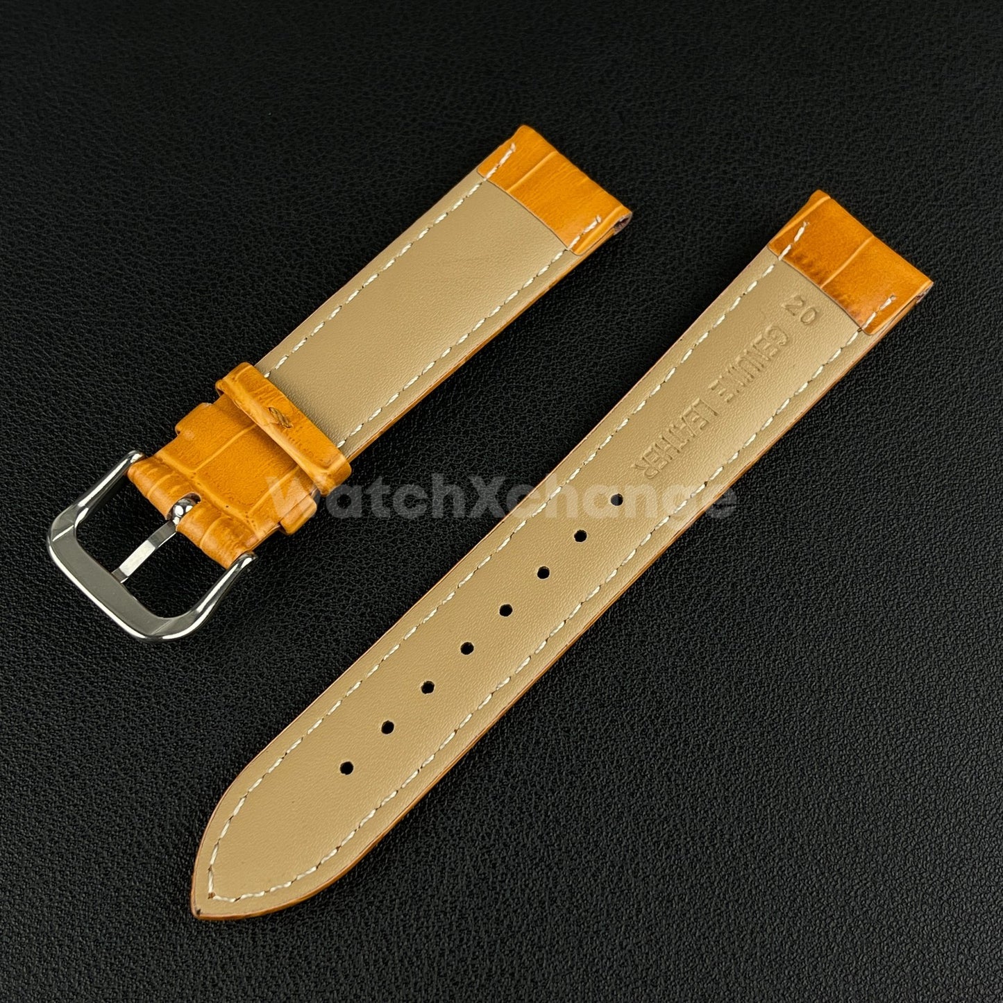 Orange Genuine Leather Universal Watch Strap Band Alligator Grain 20mm