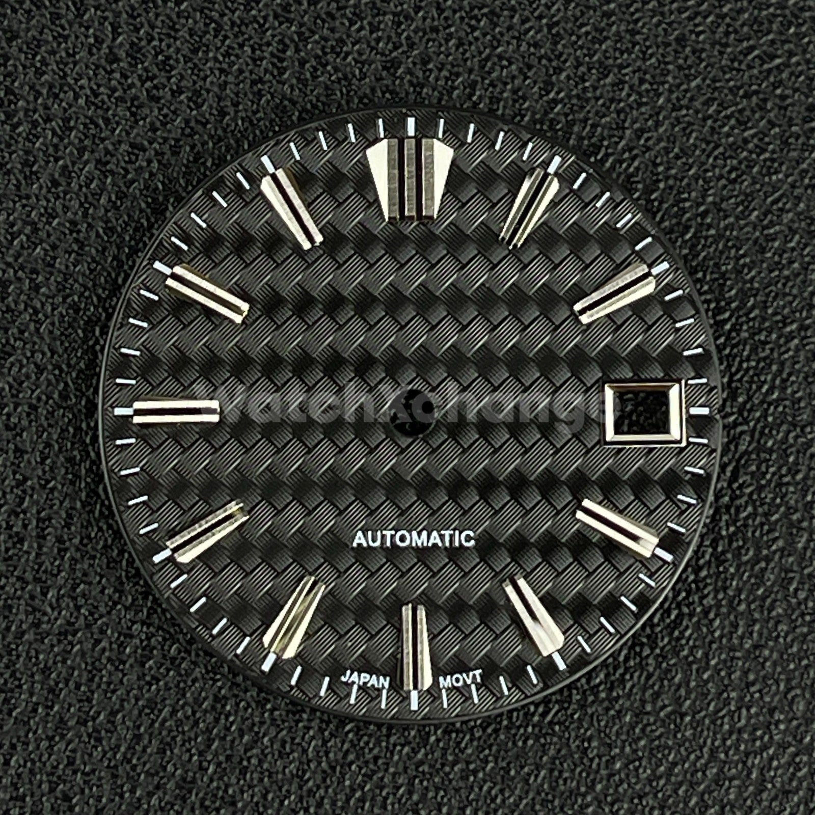 28.5mm Black Weave Fibre Texture Watch Dial Face for SEIKO NH35 / 4R Movements