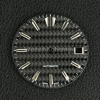 28.5mm Black Weave Fibre Texture Watch Dial Face for SEIKO NH35 / 4R Movements