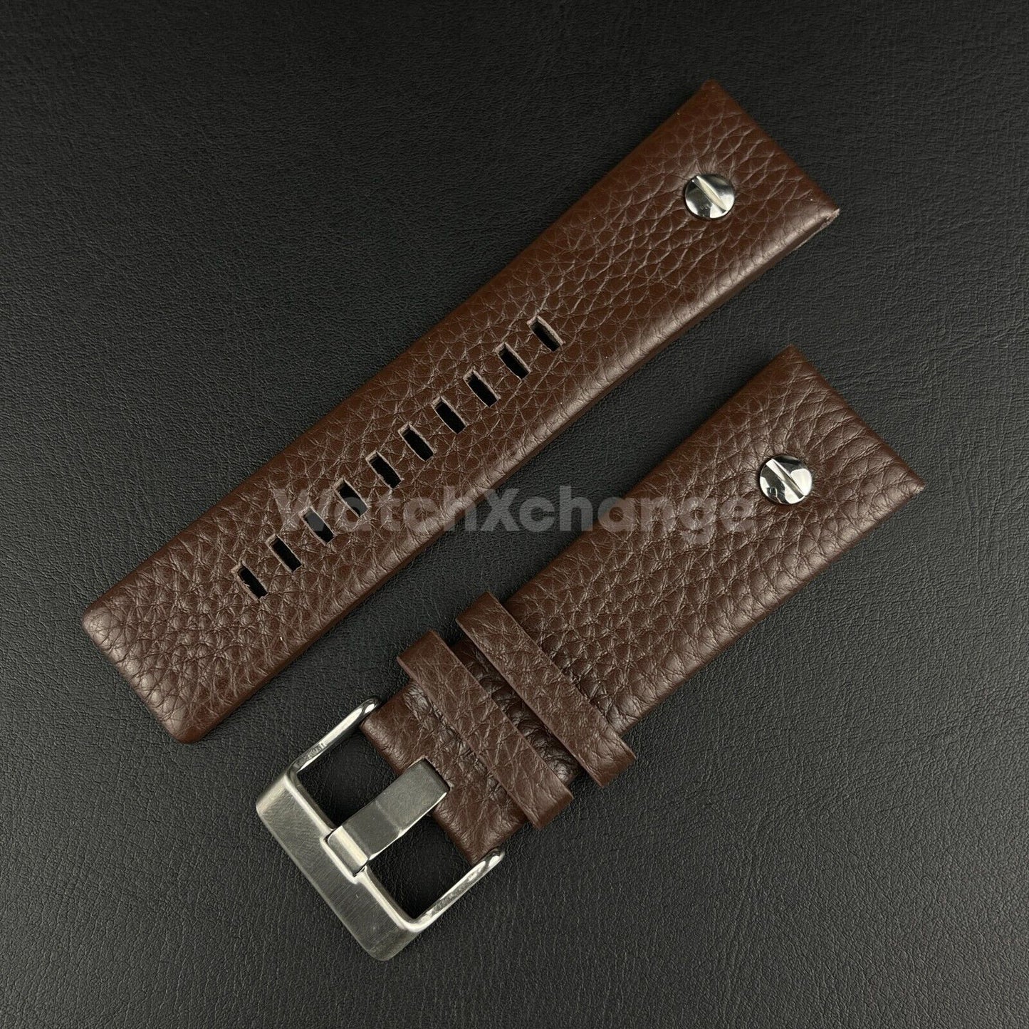 Brown Genuine Leather Strap Diesel DZ Series Steel Studded Riveted 22mm - 34mm