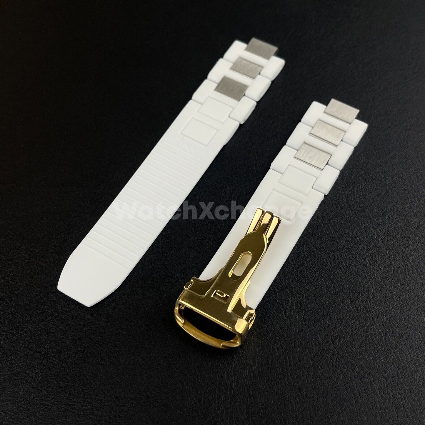 20*10mm White Gold Rubber Wrist Watch Band Strap For Cartier 21 Chronoscaph