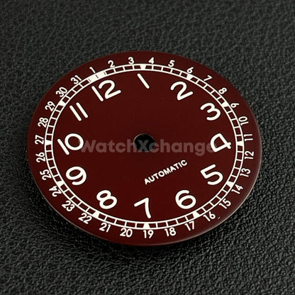 28.5mm Maroon Pilot Field Watch Dial Replacement for NH35 Watch Movement Parts