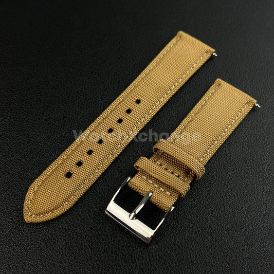 Brown Watch Strap Band Nylon Canvas Sailcloth Quick Release 20mm 22mm 24mm