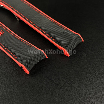 Black & Red Curved End Silicone Rubber Watch Strap For Omega Seamaster 20 22mm