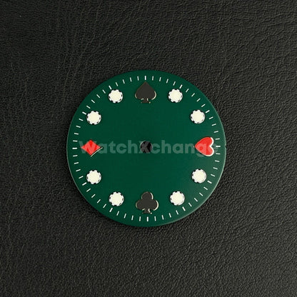 28.5mm Green Poker Watch Dial Blue Luminous for SEIKO NH35 Watch Movement Parts