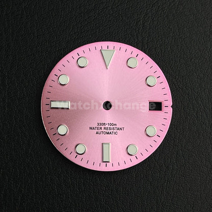 28.5mm Pink Watch Dial Green Luminous for SEIKO NH35 Watch Movement Parts