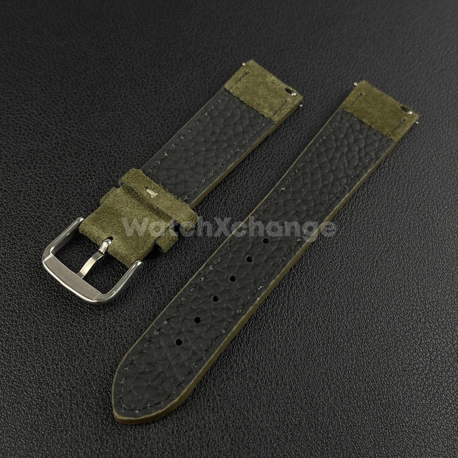 Green Watch Strap Suede Leather Premium Quick Release Band 18 19 20 22mm