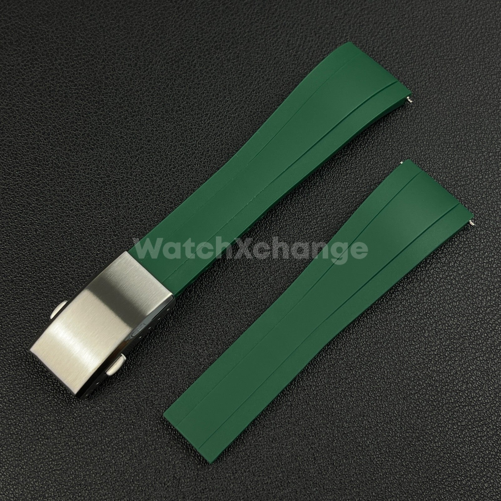 Green Rubber Watch Strap Deployment Clasp Cut To Size Quick Release 20mm 22mm