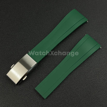 Green Rubber Watch Strap Deployment Clasp Cut To Size Quick Release 20mm 22mm