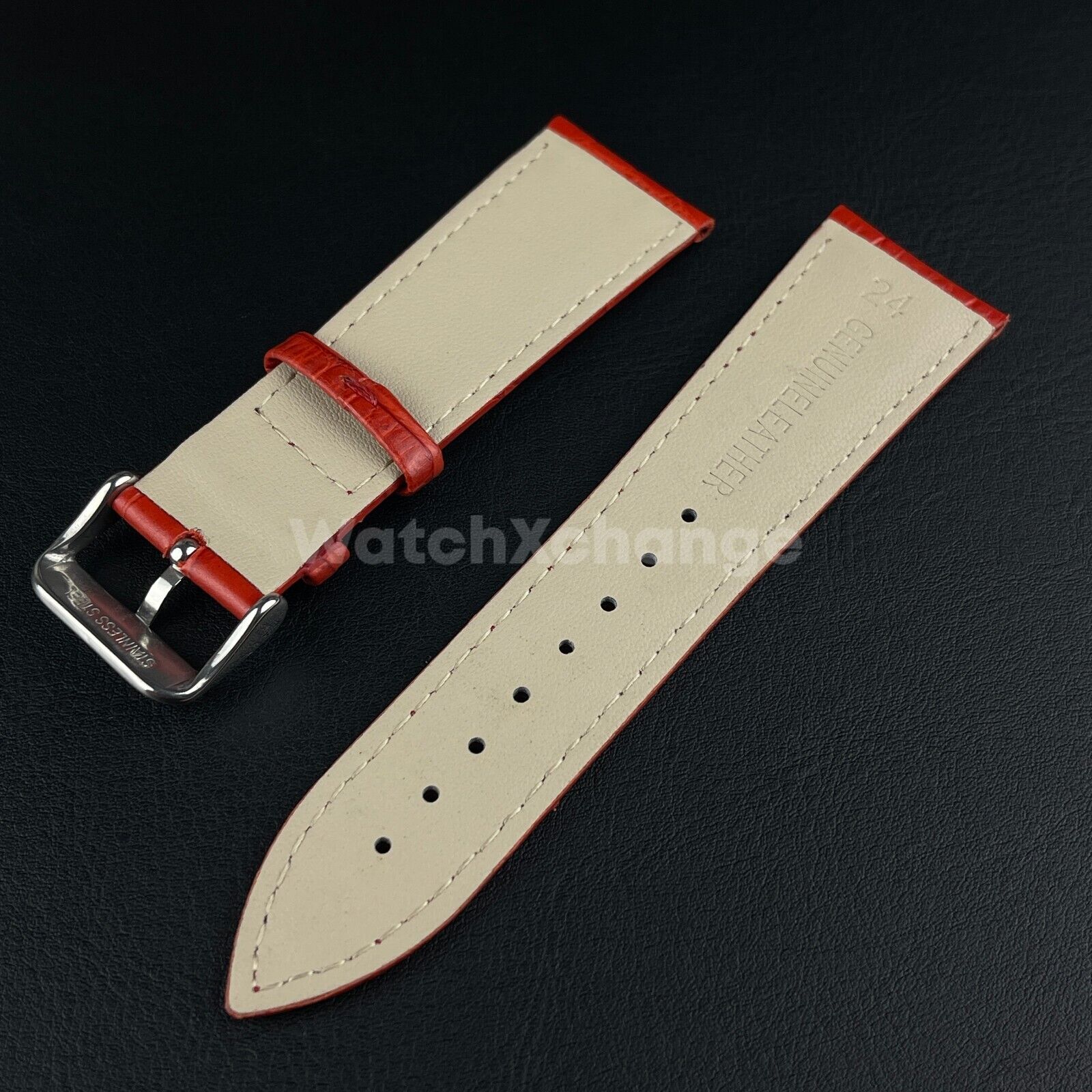 Red Genuine Leather Universal Watch Strap Band Alligator Grain 20mm 22mm 24mm