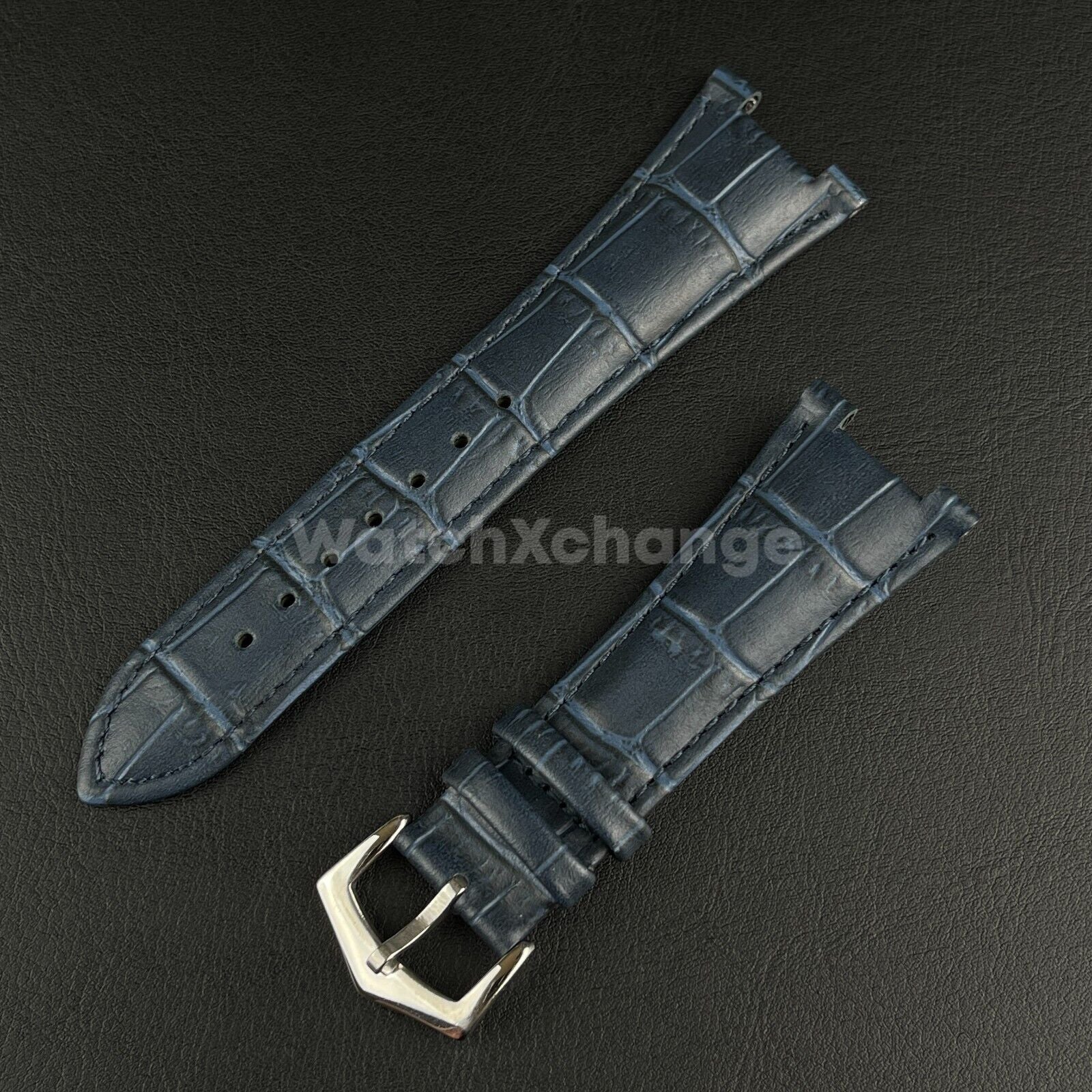 25mm Blue Leather Strap Band For Patek Philippe Nautilus Wrist Watch Clasp