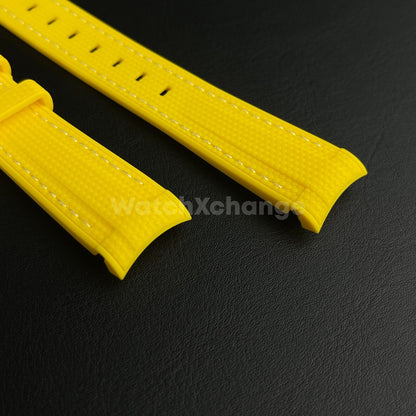 Yellow 20mm Silicone Rubber Curved End Watch Strap Band For Omega Rolex