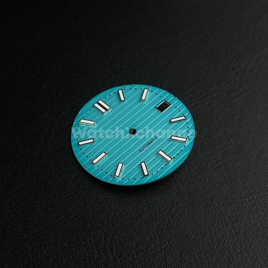 30.8mm Sky Blue Nautilus Style Dial C3 Luminous For Seiko NH35 Movement