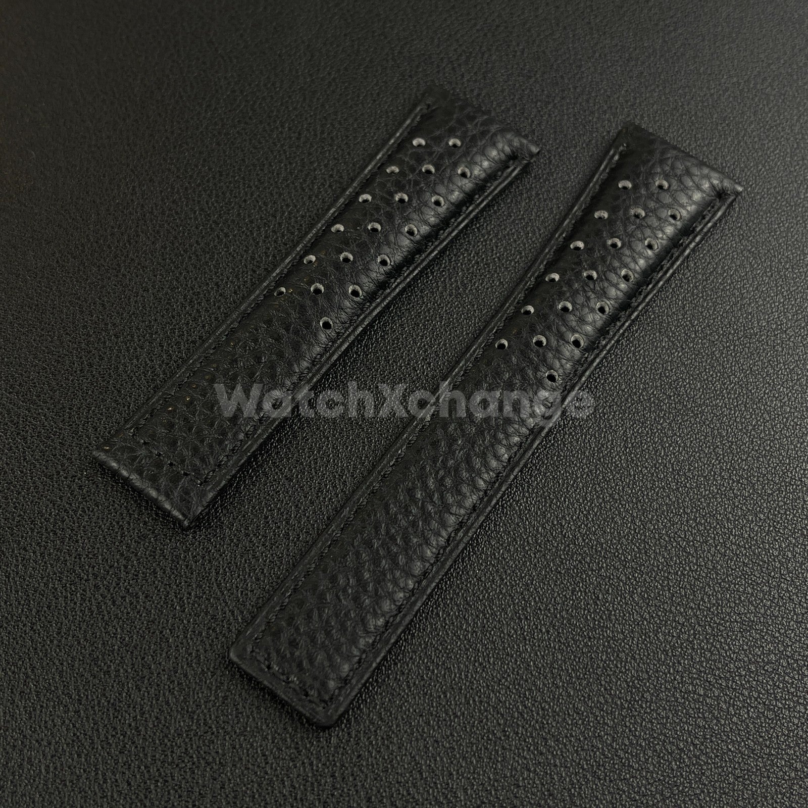 Black 22mm Perforated Leather Racing Strap for TAG Heuer Monaco Wrist Band