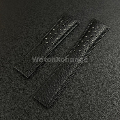 Black 22mm Perforated Leather Racing Strap for TAG Heuer Monaco Wrist Band