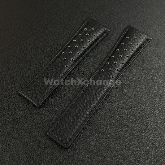 Black 22mm Perforated Leather Racing Strap for TAG Heuer Monaco Wrist Band