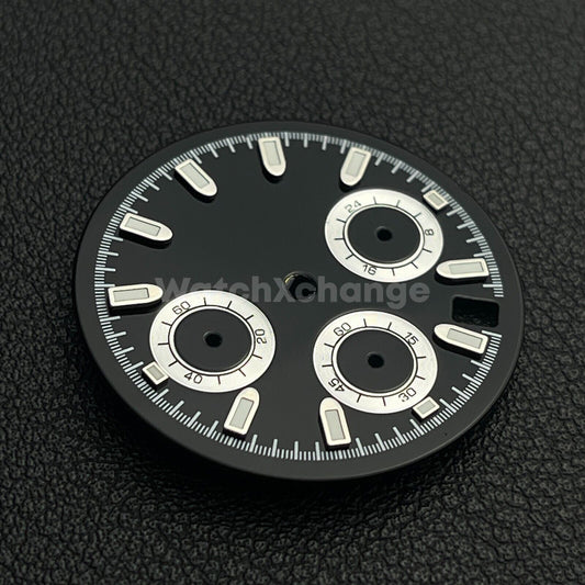 Black & Silver 30mm Modified Watch Dial Accessory for VK63 Quartz Movement