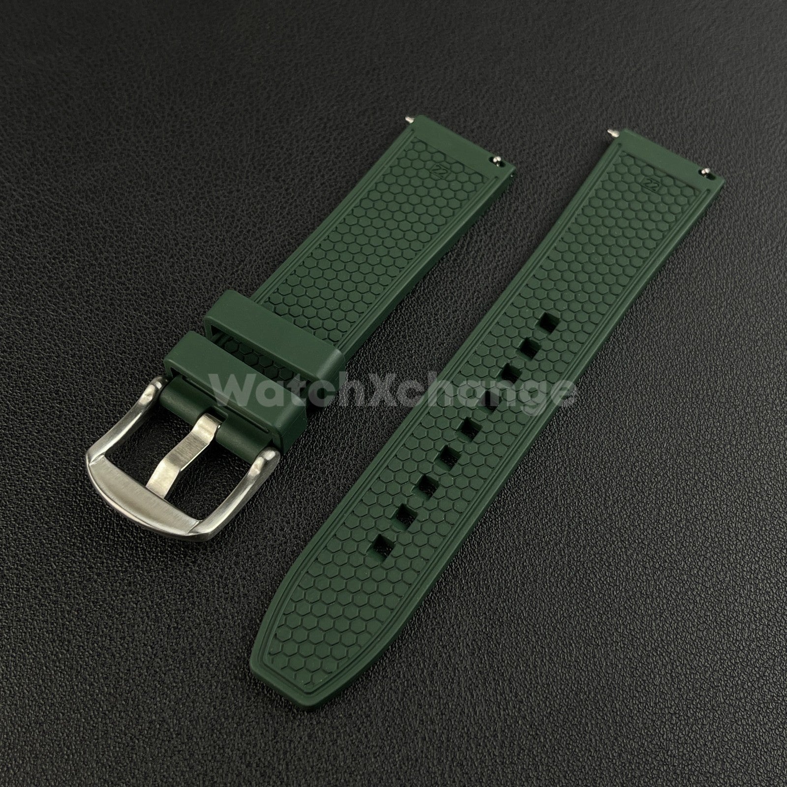 Green Premium Waffle FKM Rubber Watch Strap Band 20mm 22mm Quick Release