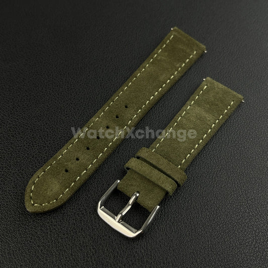 Green Watch Strap Suede Leather Premium Quick Release Band 18 19 20 22mm
