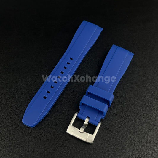 Blue 20 22mm Rubber Curved End Watch Strap Band Made For Rolex Submariner GMT