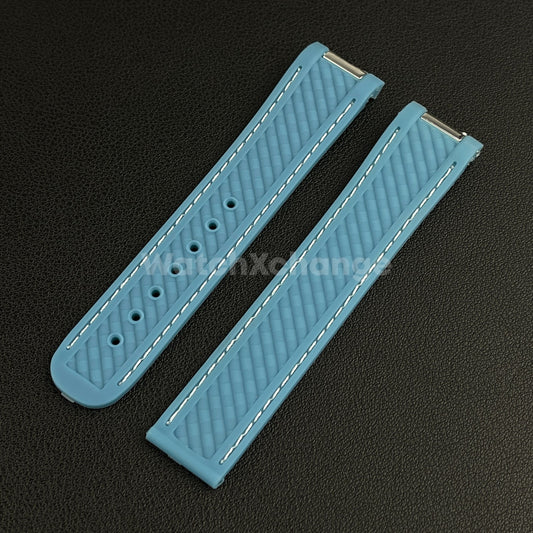 20mm For OMEGA Seamaster Aqua Terra Watch Silicone Rubber Strap Clasp Light Blue