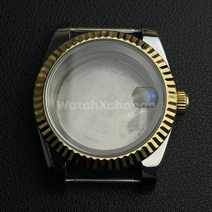 39mm Silver & Gold Watch Case Fluted Modified Sapphire for NH35/NH36 Movement