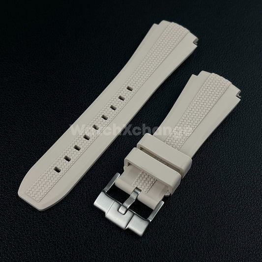 Light Beige 20mm Silicone Rubber Curved End Watch Strap Band For Omega Rolex