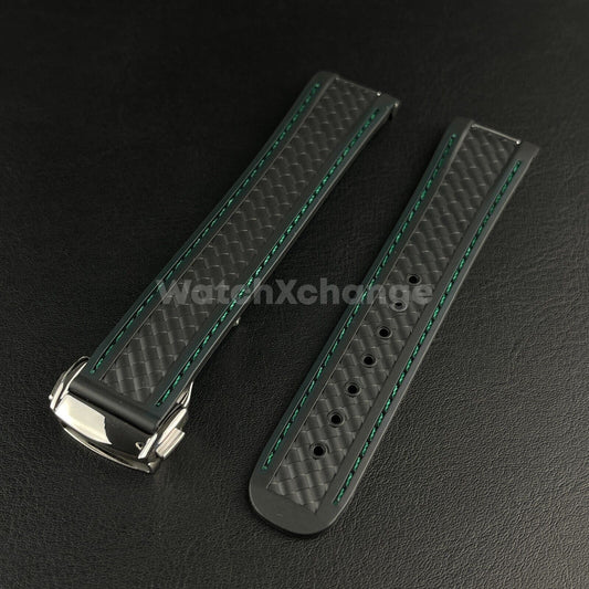 Black & Green Silicone Rubber Watch Strap For Omega Seamaster Aqua Terra 19/20mm