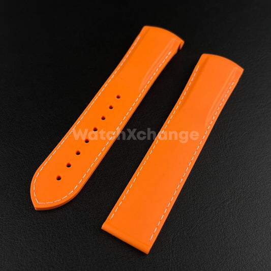 Orange Curved End Silicone Rubber Watch Strap For Omega Seamaster 20mm 21mm 22mm