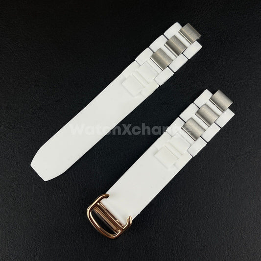 20*10mm White Rose Gold Rubber Wrist Watch Band Strap For Cartier 21 Chronoscaph