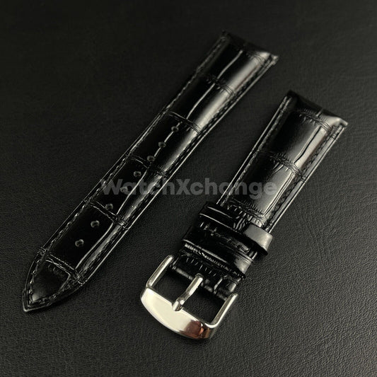 Black Genuine Leather Universal Watch Strap Band Alligator Grain 20mm 22mm 24mm