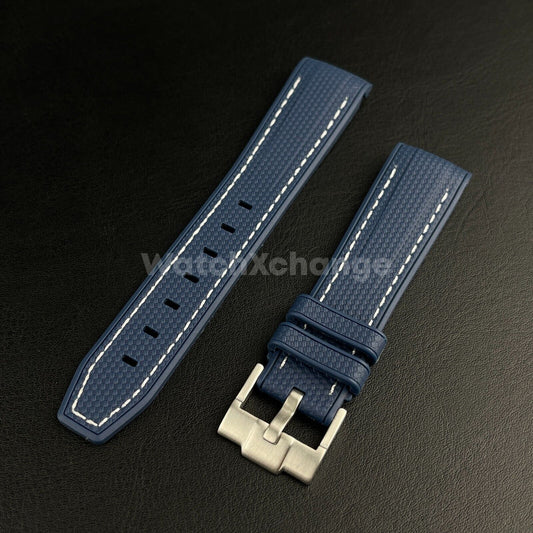 Navy Blue 20mm Silicone Rubber Curved End Watch Strap Band For Omega Rolex