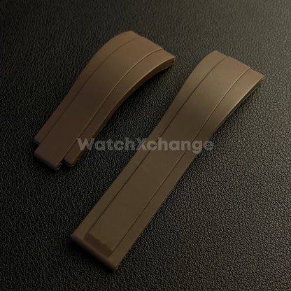 20mm Brown Silicone Rubber Watch Strap Band For Rolex OYSTERFLEX GMT