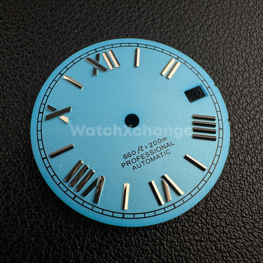 DEFECTIVE 28.5mm Blue Roman Numeral Watch Dial for SEIKO NH35 4R35 Movements