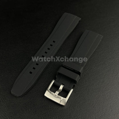 Black 20 22mm Rubber Curved End Watch Strap Band Made For Rolex Submariner GMT