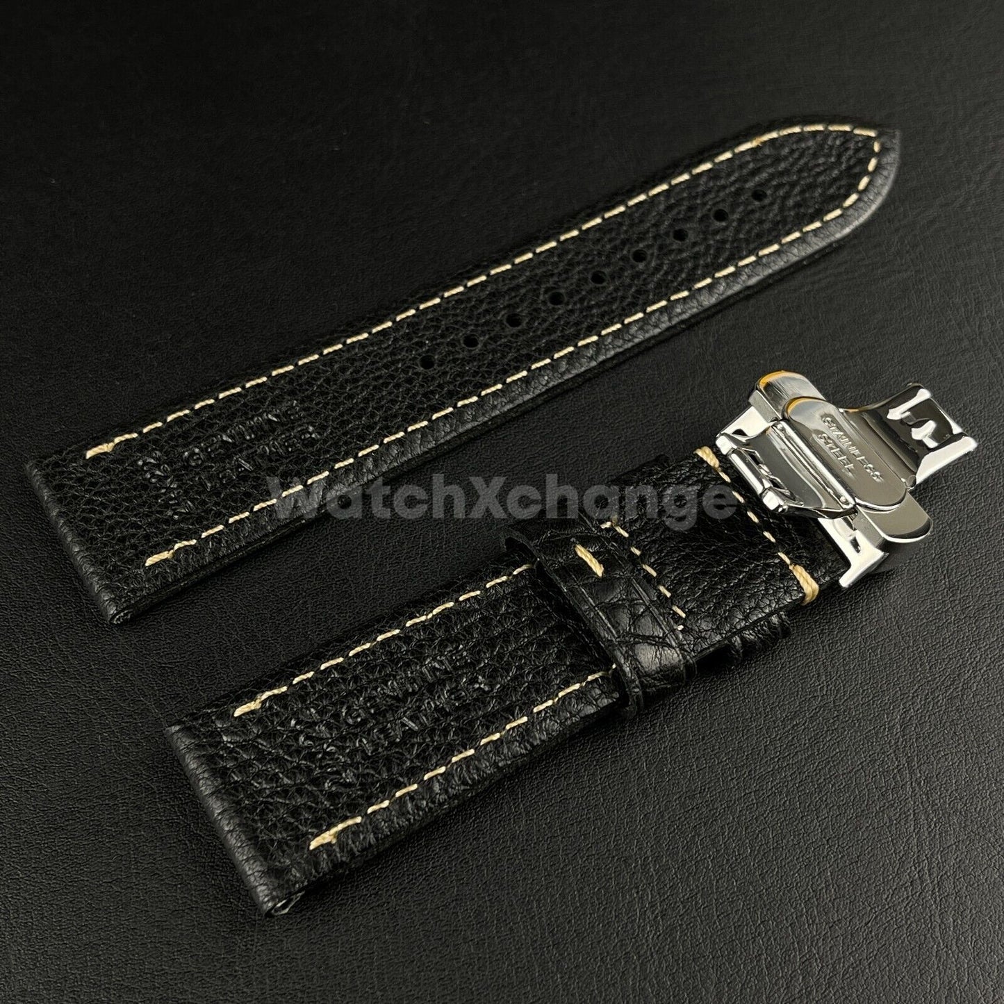 Mens Genuine Black Leather Watch Strap Band for PANERAI FOSSIL 20mm, 22mm, 24mm